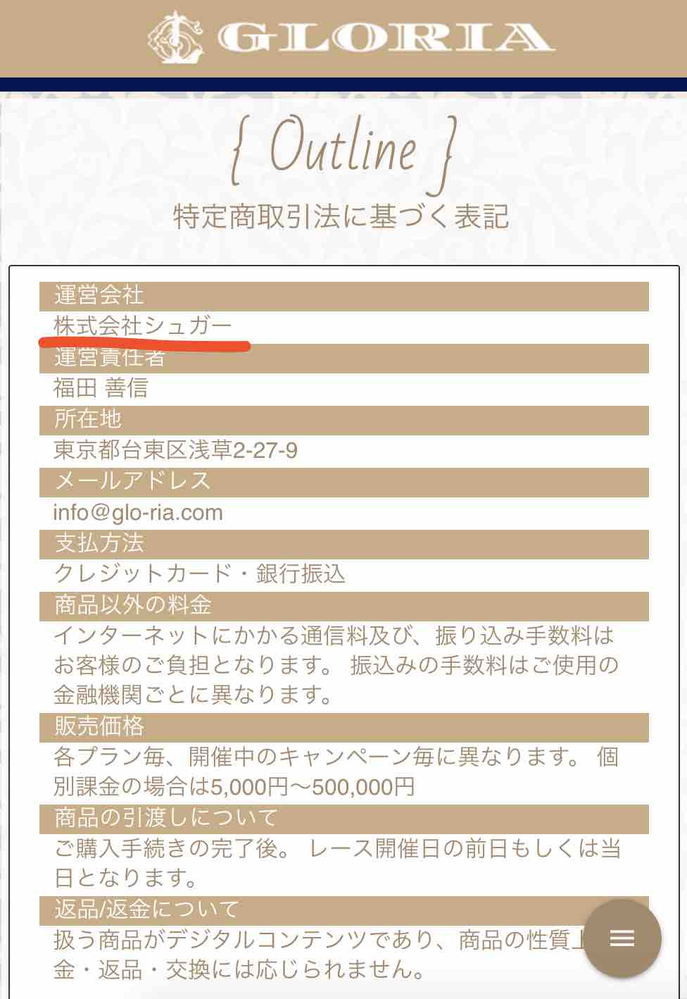 グロリアという競馬予想サイトの運営会社情報