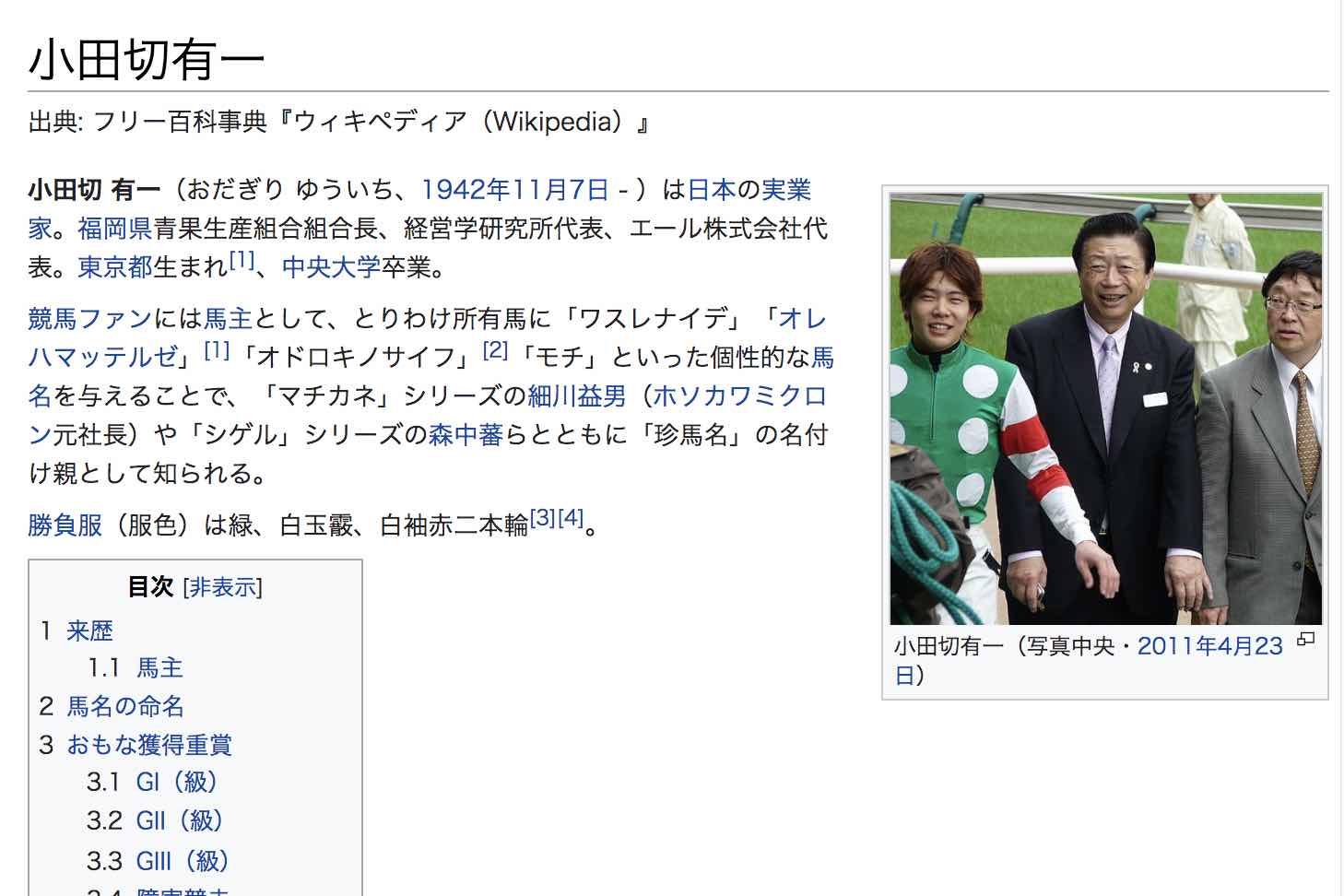 面白馬名を付ける馬主、小田切有一
