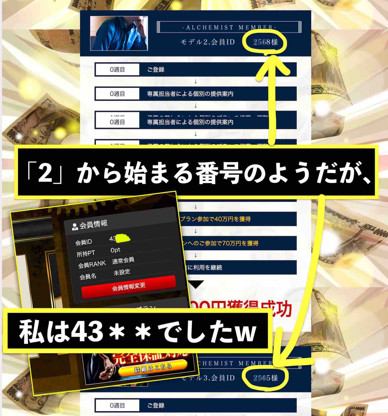 アルケミストという競馬予想サイトの実例の会員番号がオカシイ