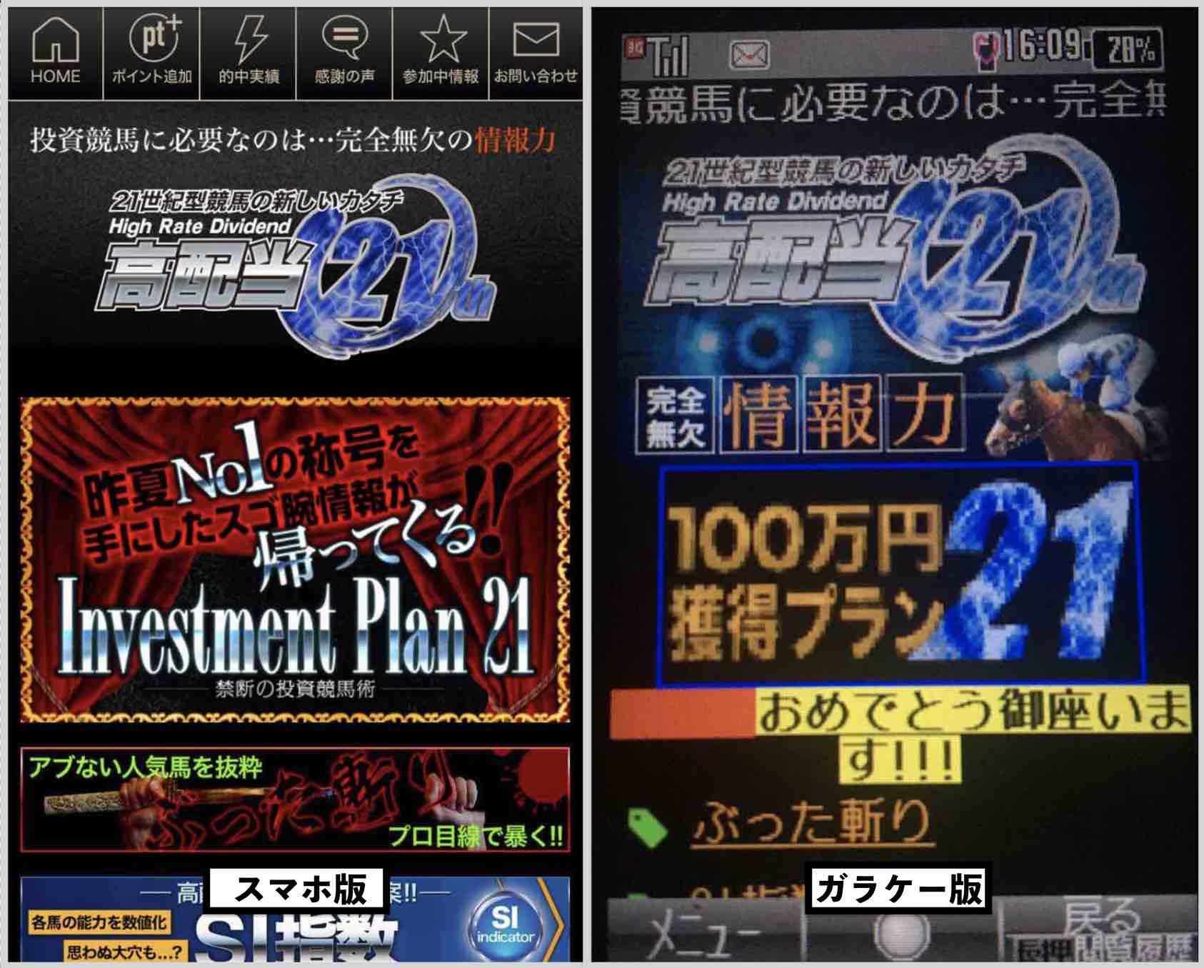 高配当21という競馬予想サイトのスマホ版とガラケー版