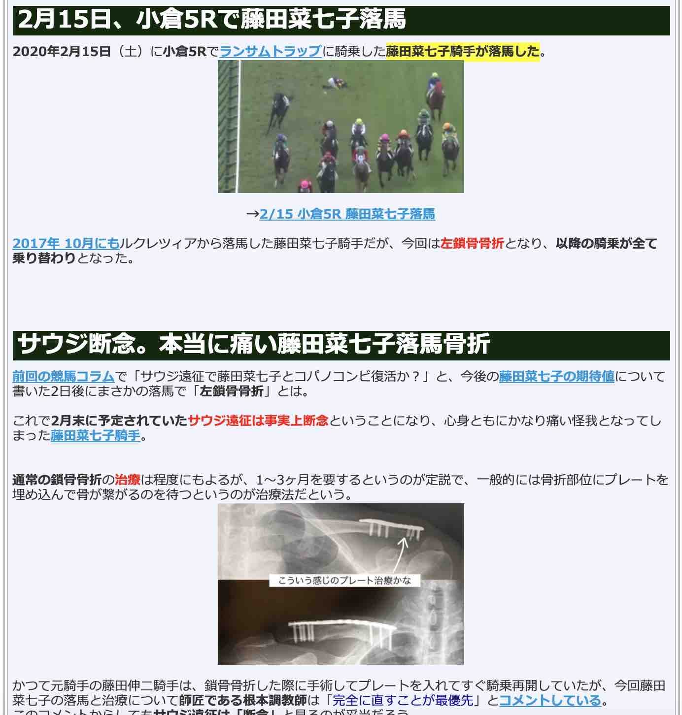 競馬検証.comの競馬コラム「藤田菜七子落馬は、マジ痛い。」