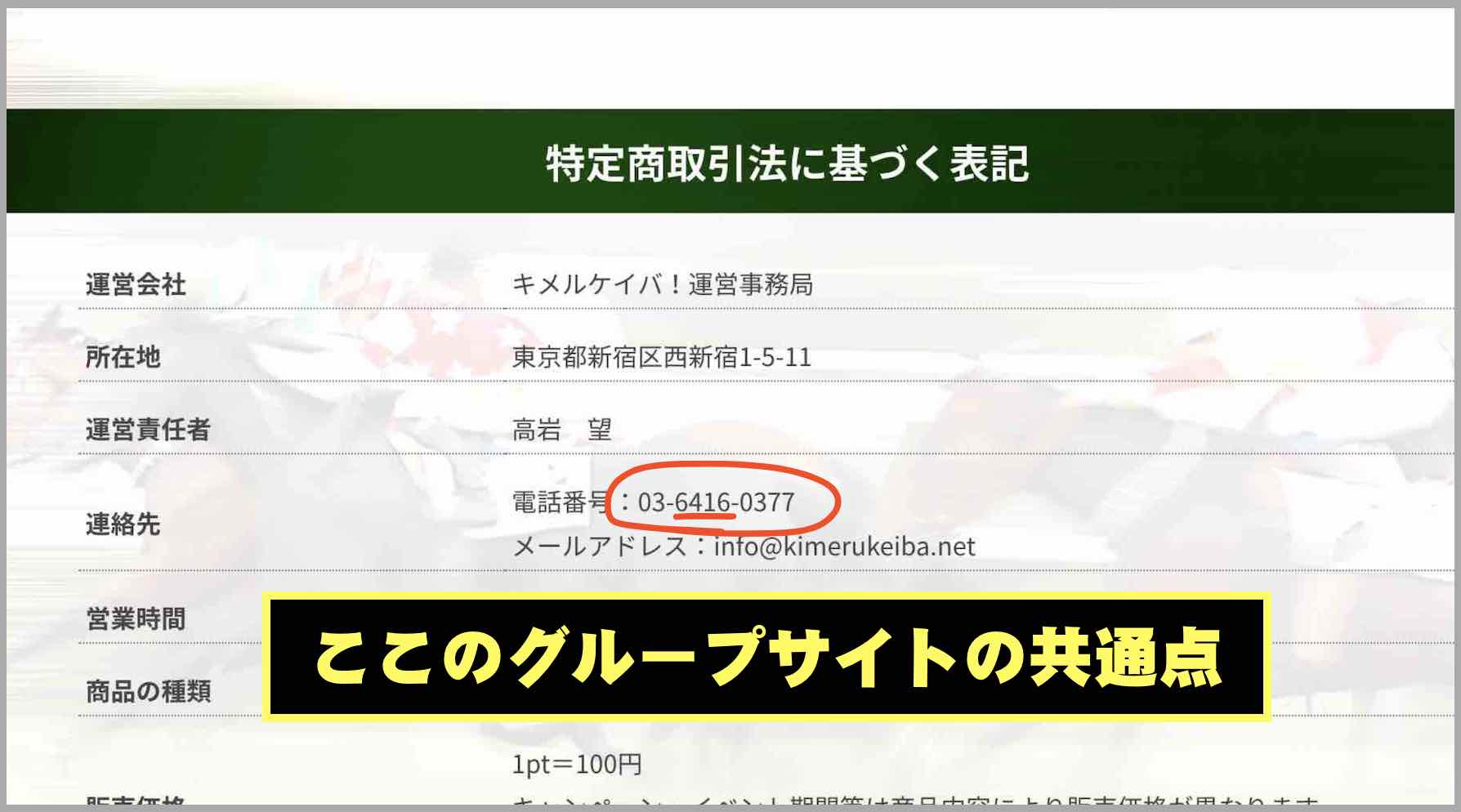 キメルケイバという競馬予想サイトの電話番号