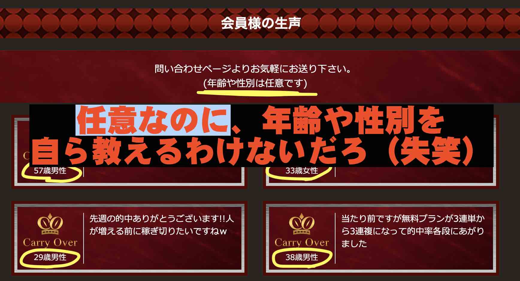 キャリーオーバー(CarryOver)という競馬予想サイトの感謝の声が嘘くさい