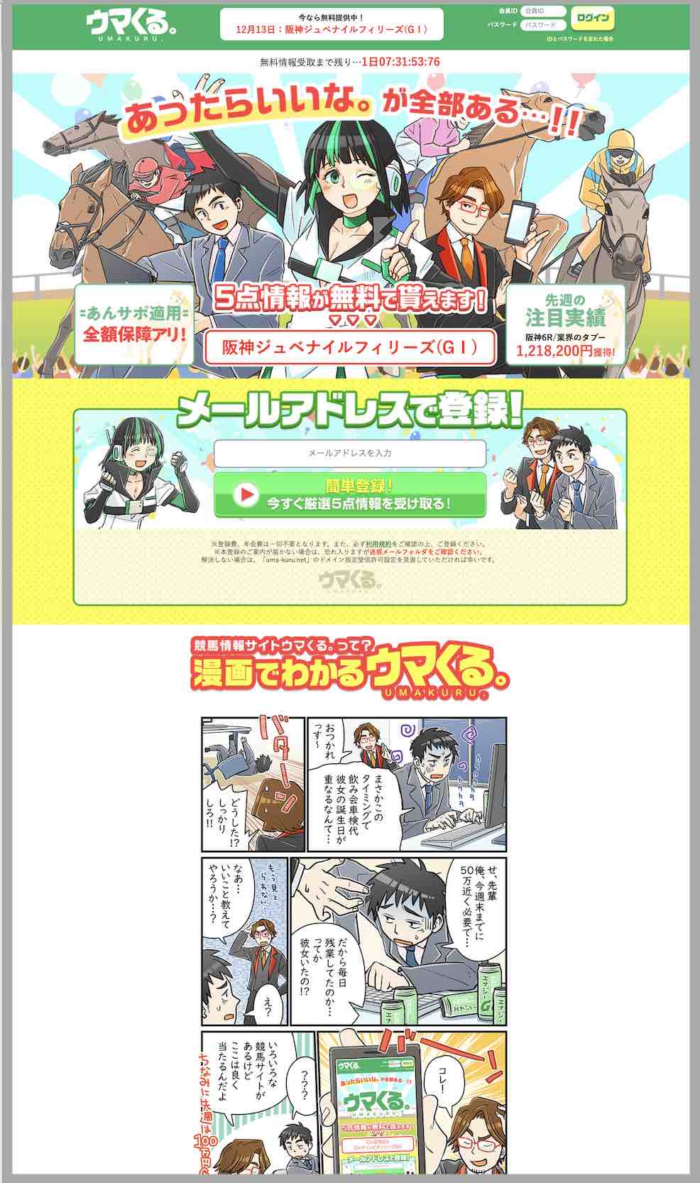 ウマくる(馬くる)という競馬予想サイトの非会員ページ