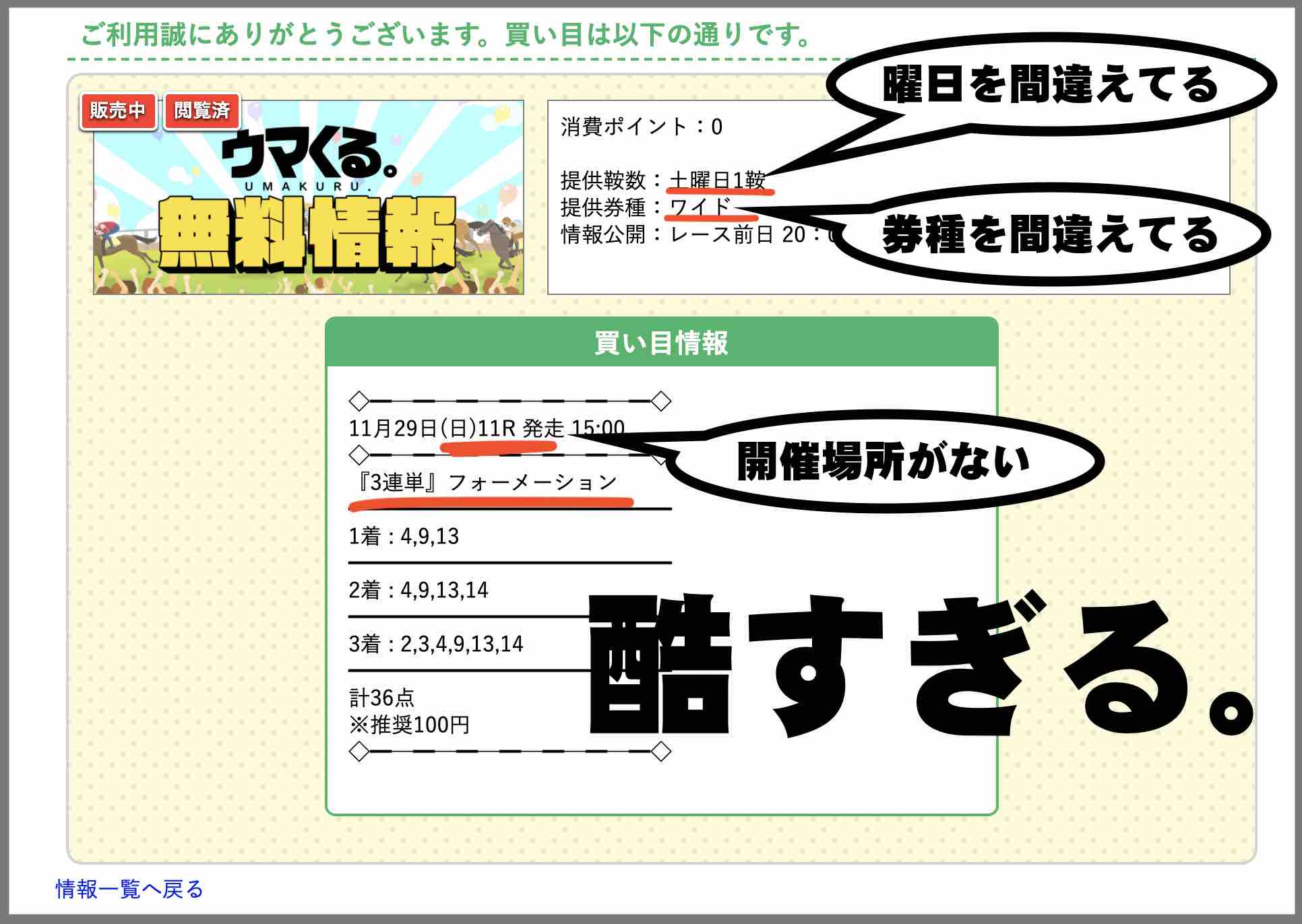 ウマくるという競馬予想サイトの無料情報(無料予想)が酷い