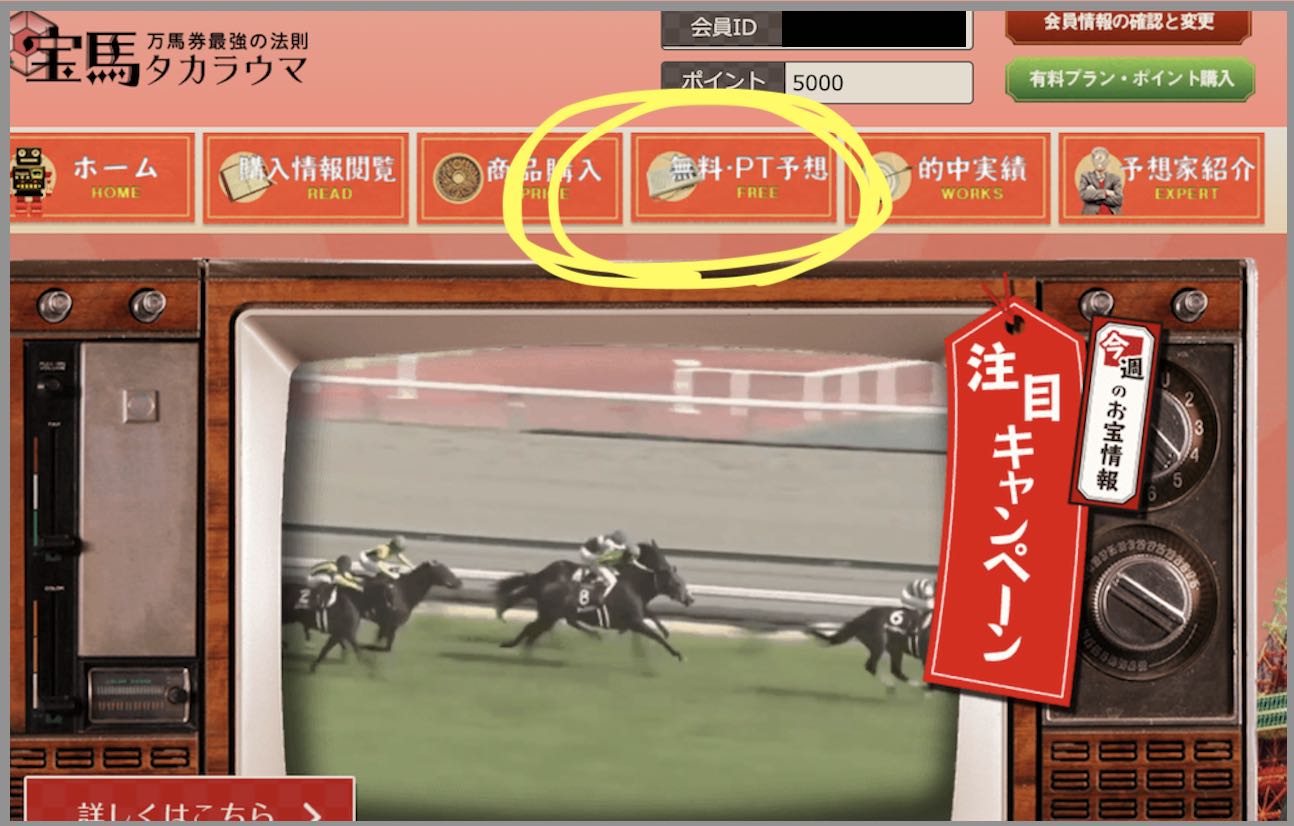 宝馬という競馬予想サイトの無料予想(無料情報)を確認する