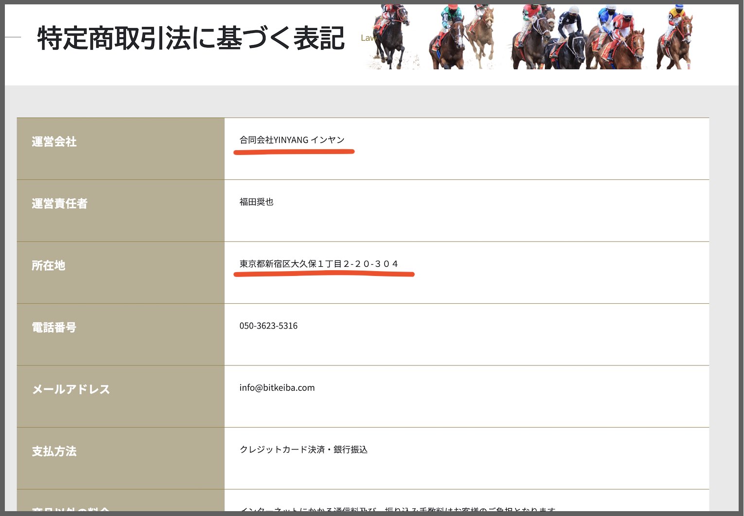 ビット競馬という競馬予想サイトのの運営会社情報