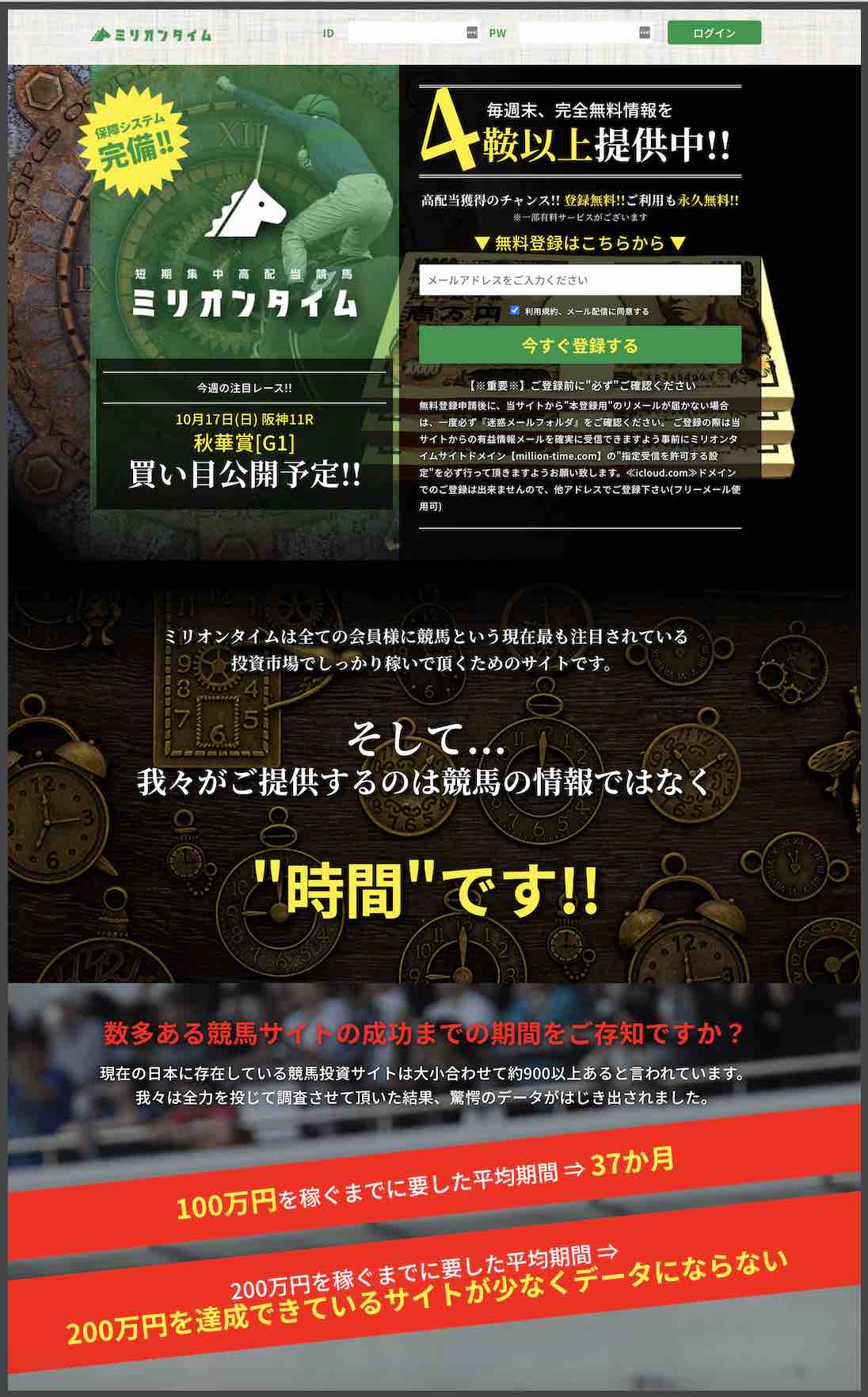 ミリオンタイムという競馬予想サイトの非会員ページ