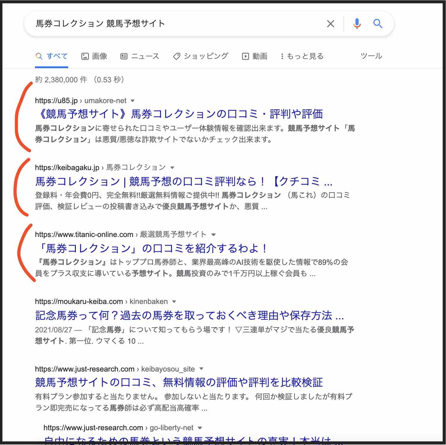 馬券コレクションのサイト情報を検索