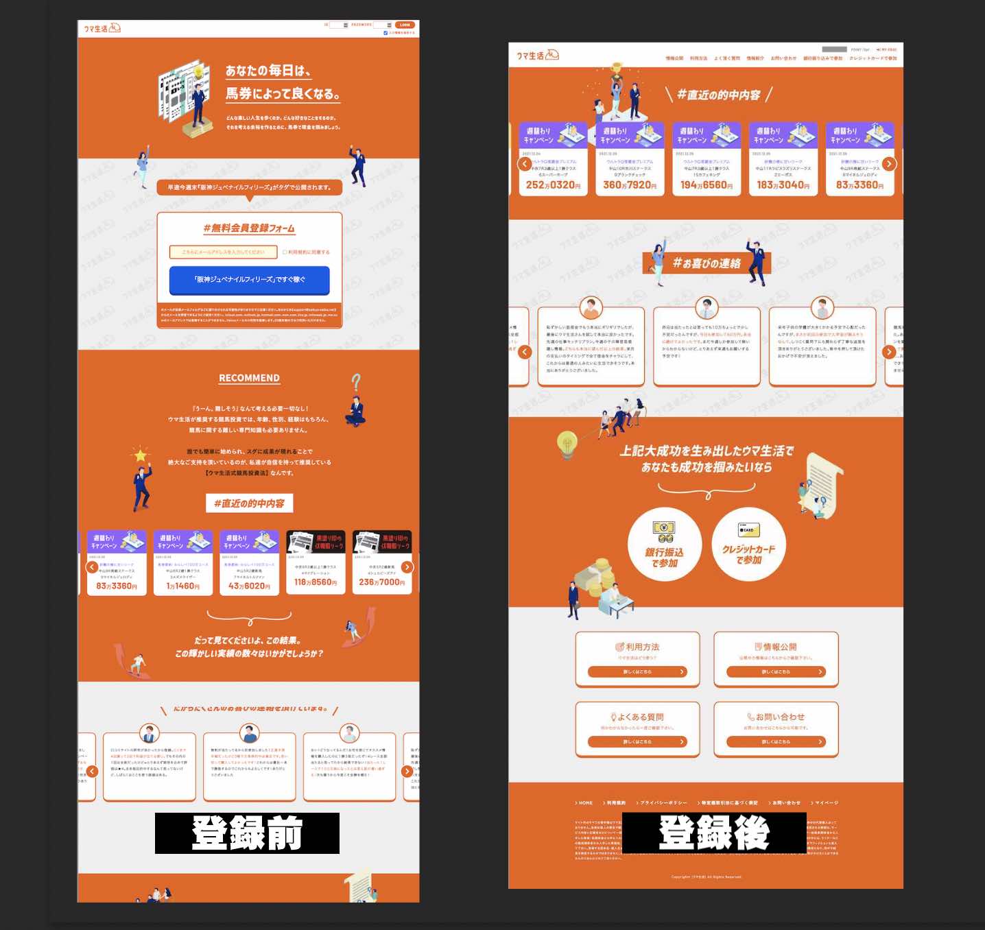 ウマ生活という競馬予想サイト(馬券生活)の会員ページが登録前と激似