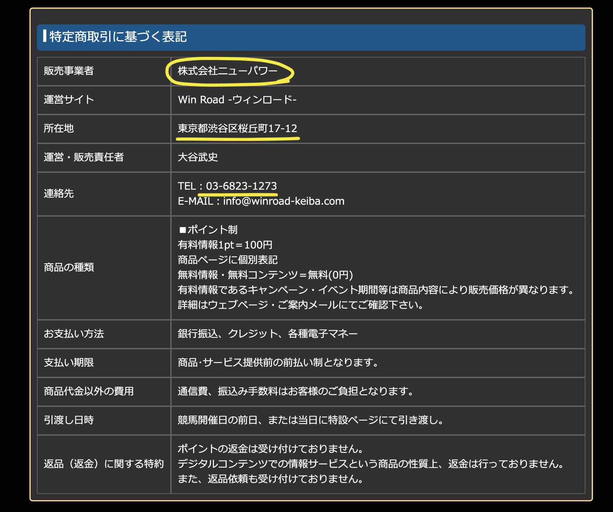 ウィンロード(WinRoad)という競馬予想サイトのの運営会社情報