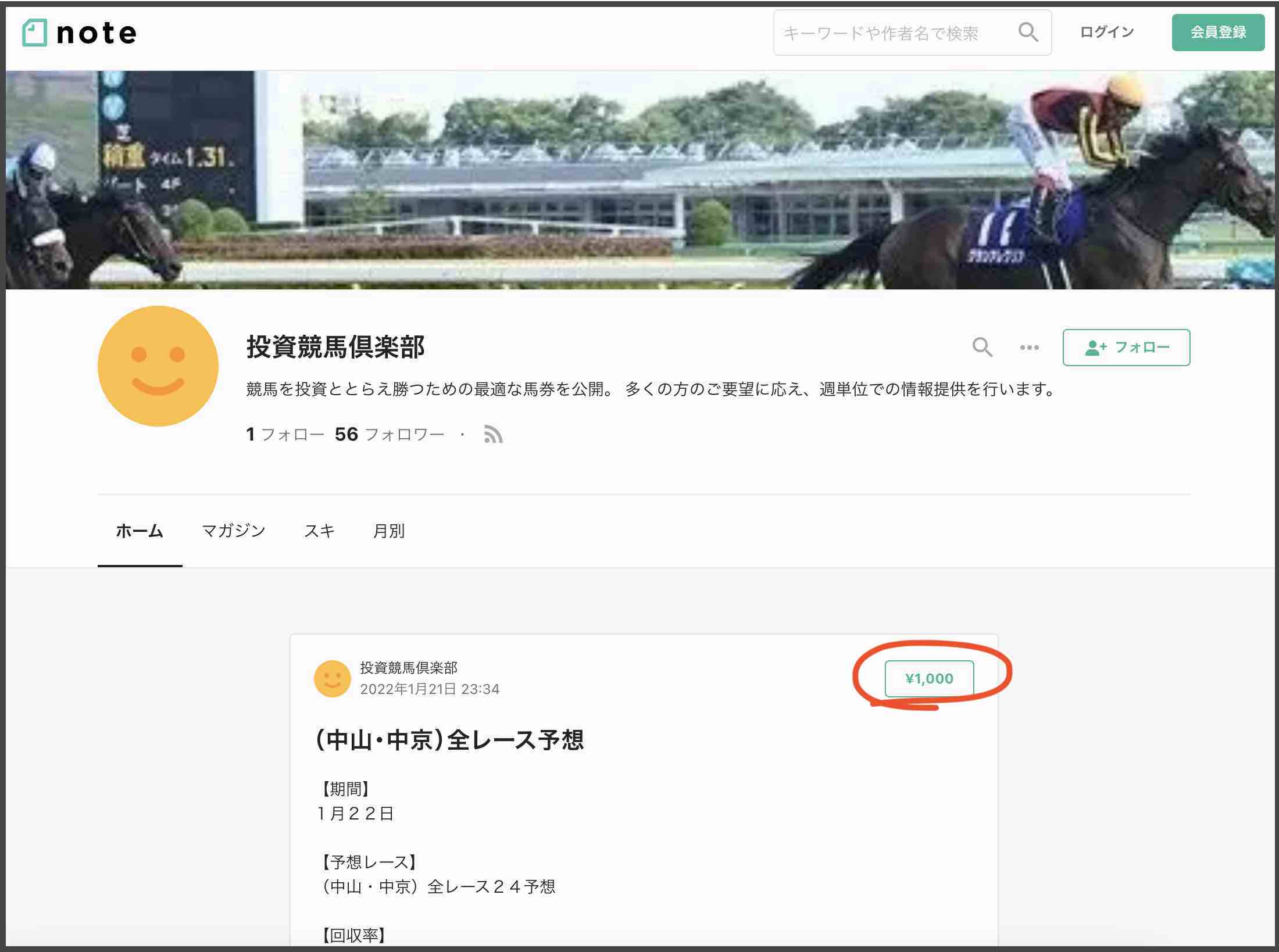 競馬投資倶楽部という競馬予想サイト(ブログ)のnote版