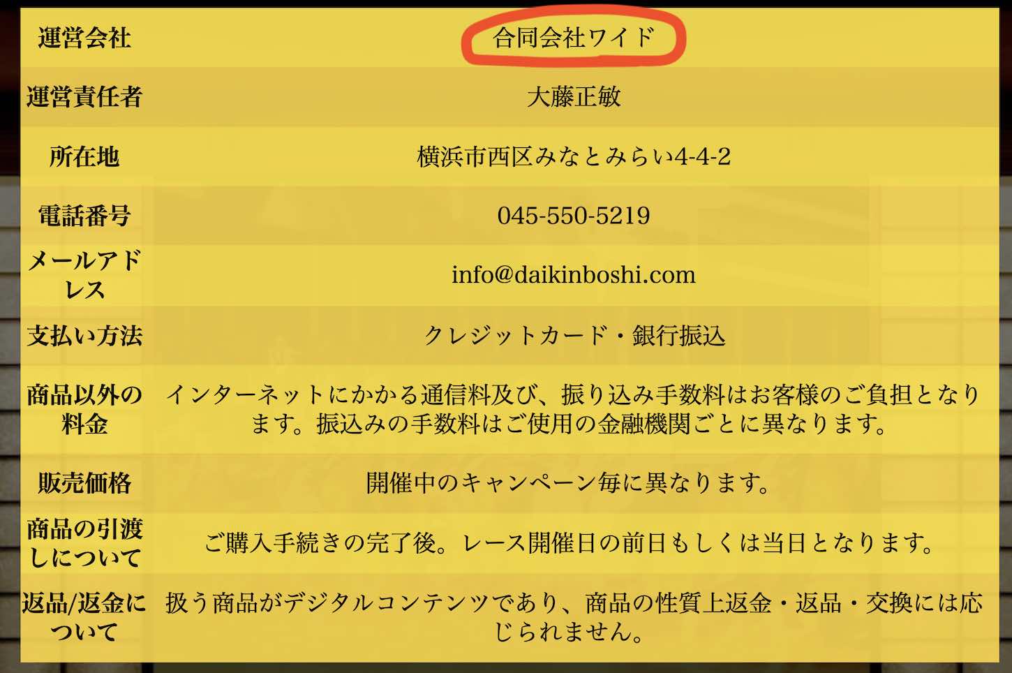 大金星という競馬予想サイトの運営会社情報