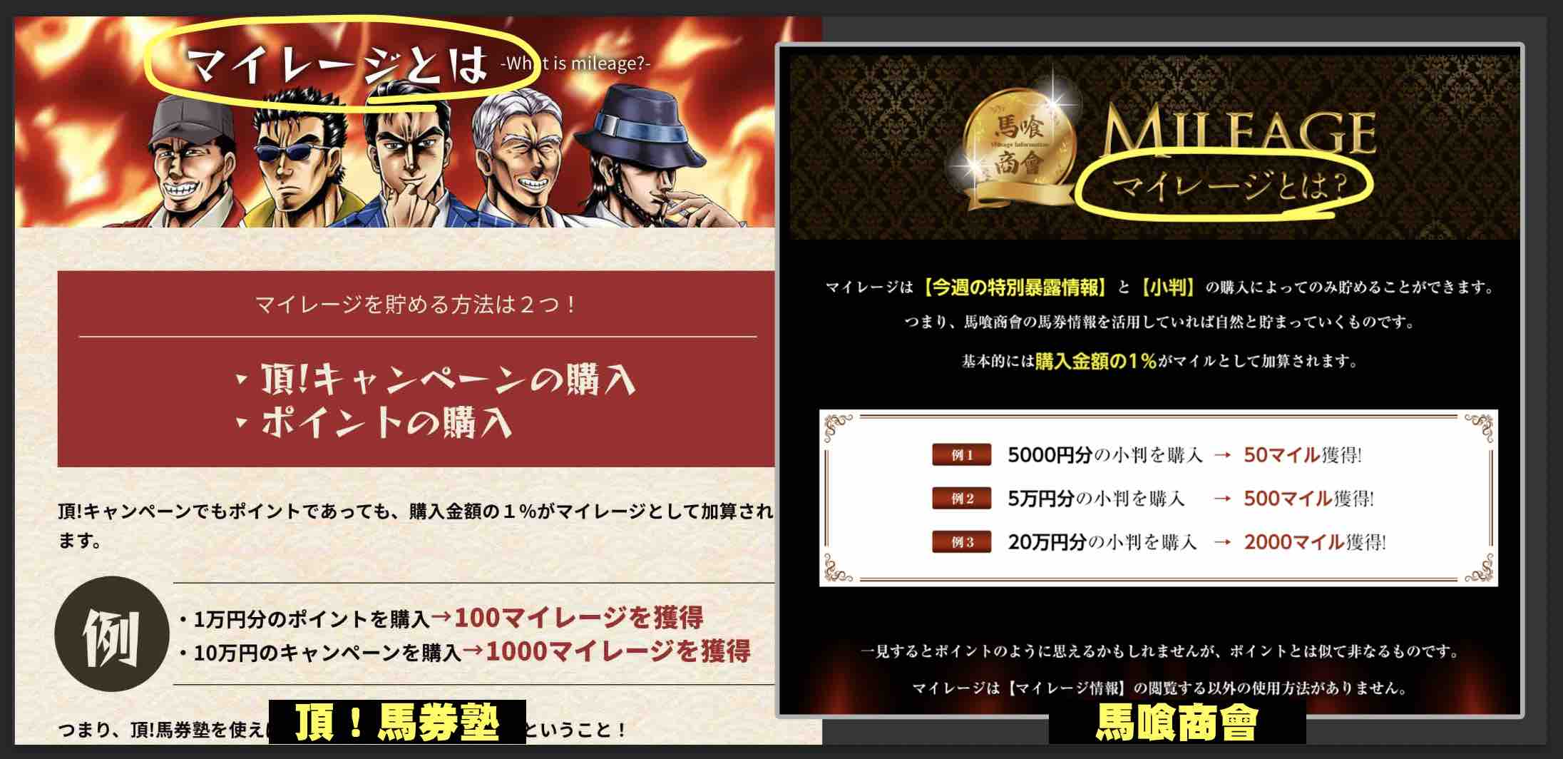 頂!馬券塾と馬喰商會いう競馬予想サイトのマイレージ