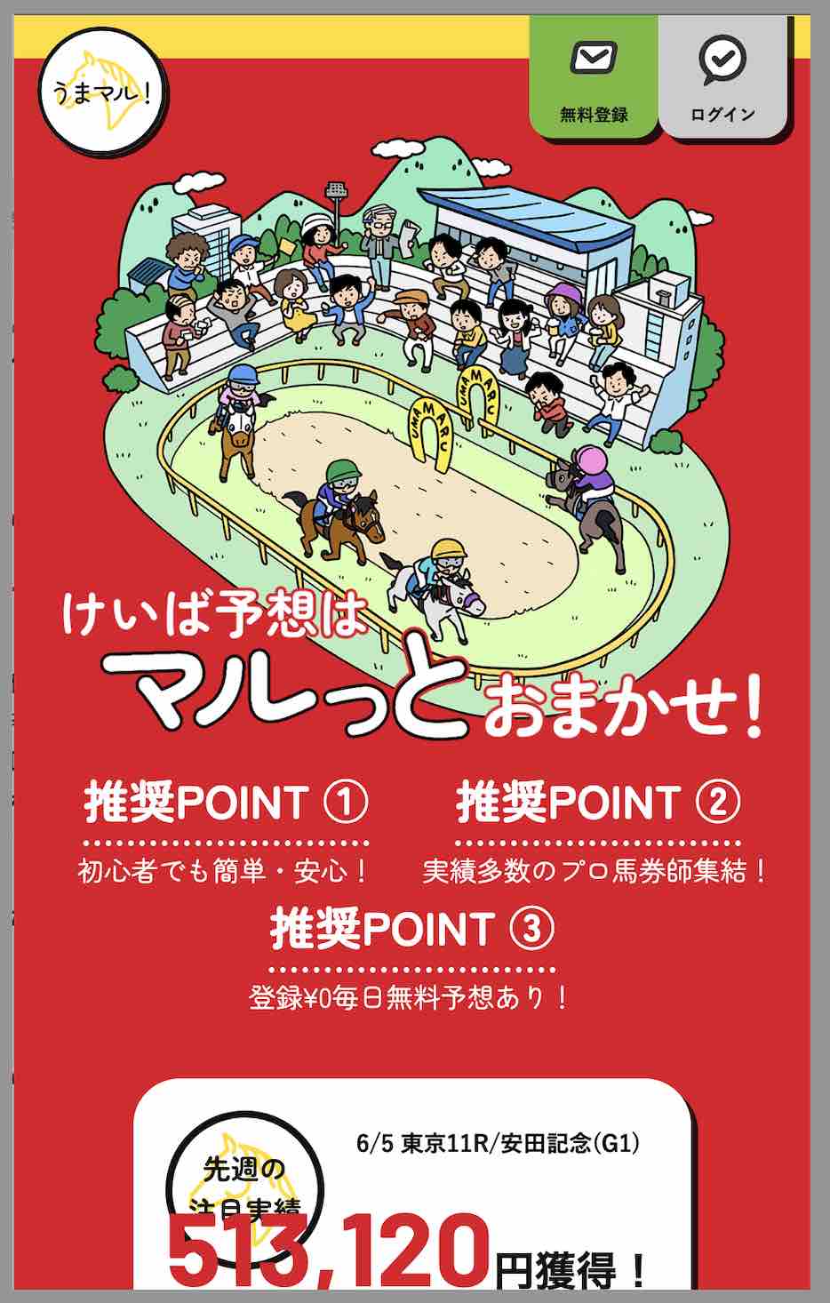 うまマル(マルっと)という競馬予想サイトの非会員ページ