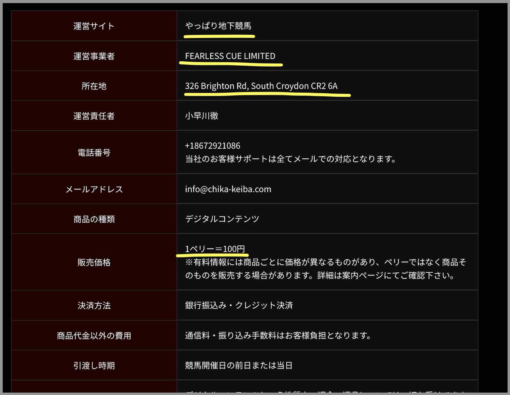 やっぱり地下競馬という競馬予想サイトの運営会社情報