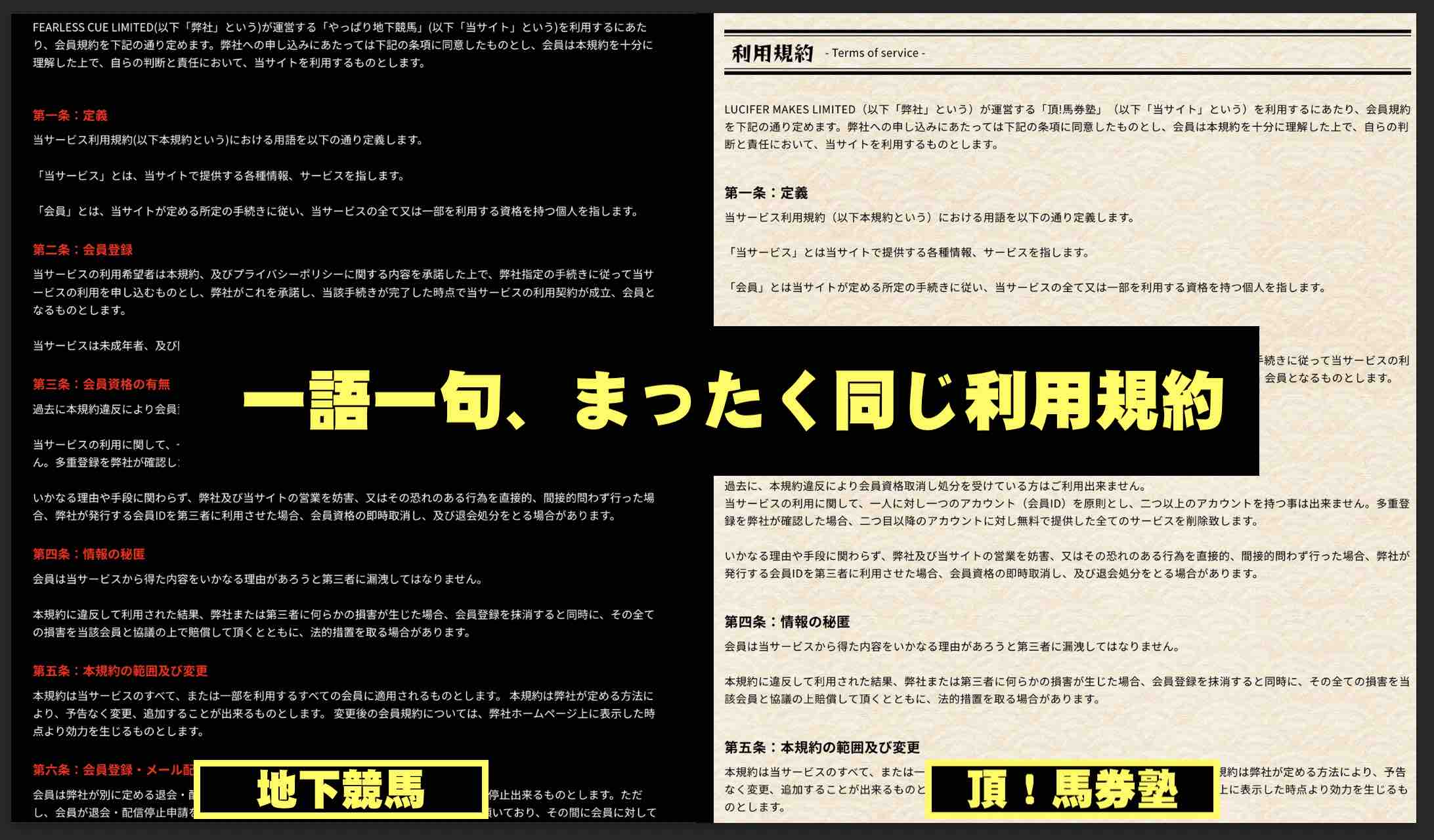 やっぱり地下競馬の利用規約と全く同じ