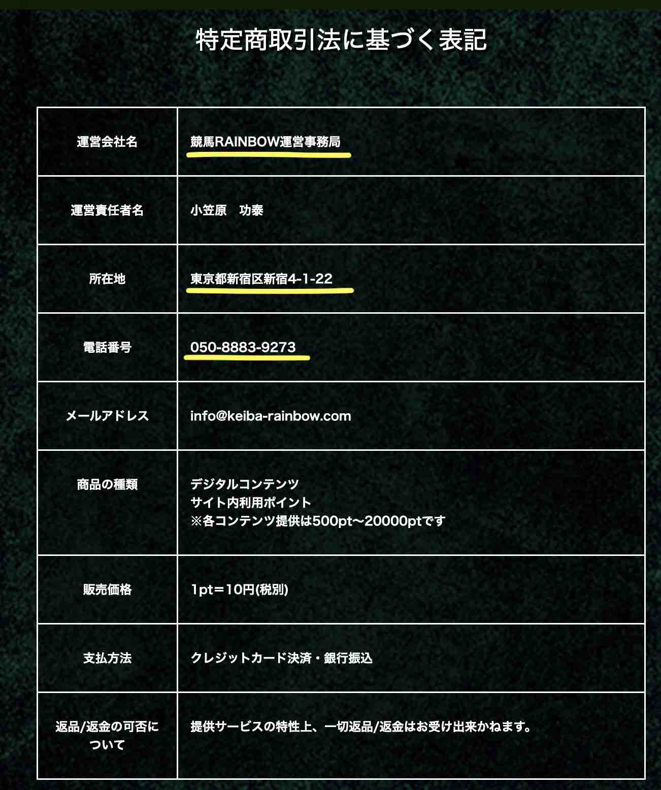 競馬レインボーという競馬予想サイトの運営会社情報