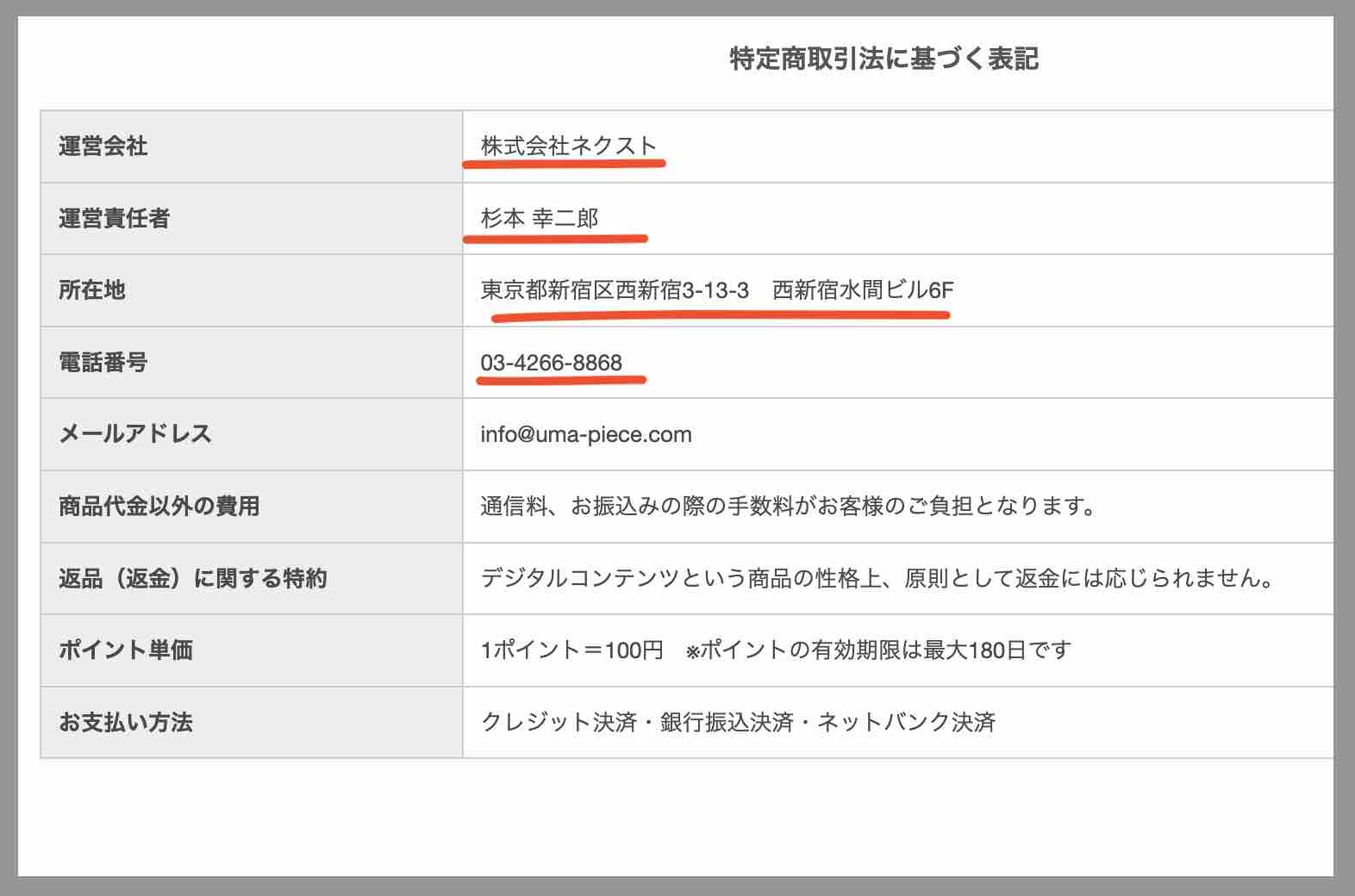 ウマピースという競馬予想サイトの運営会社情報
