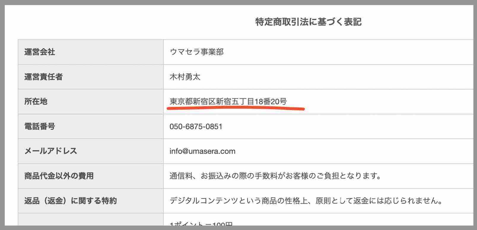 ウマセラの住所が変えられていた