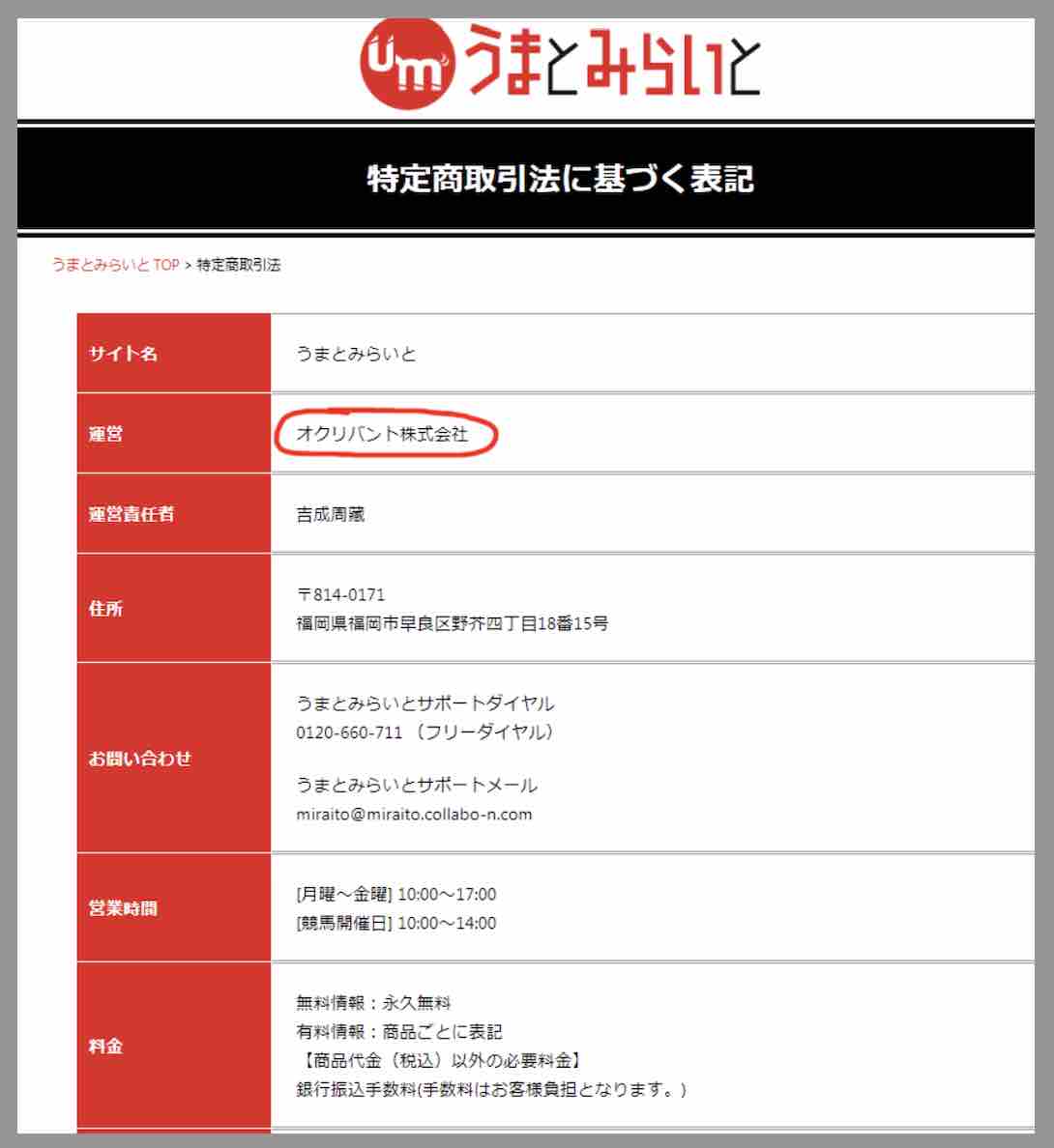 「うまとみらいと」の運営会社はオクリバント株式会社