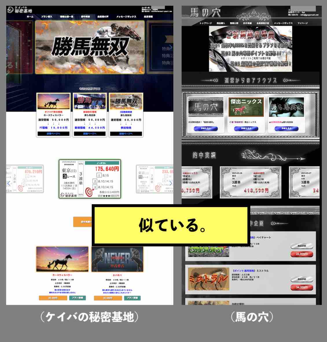 ケイバの秘密基地の会員ページがグループサイトに似ている