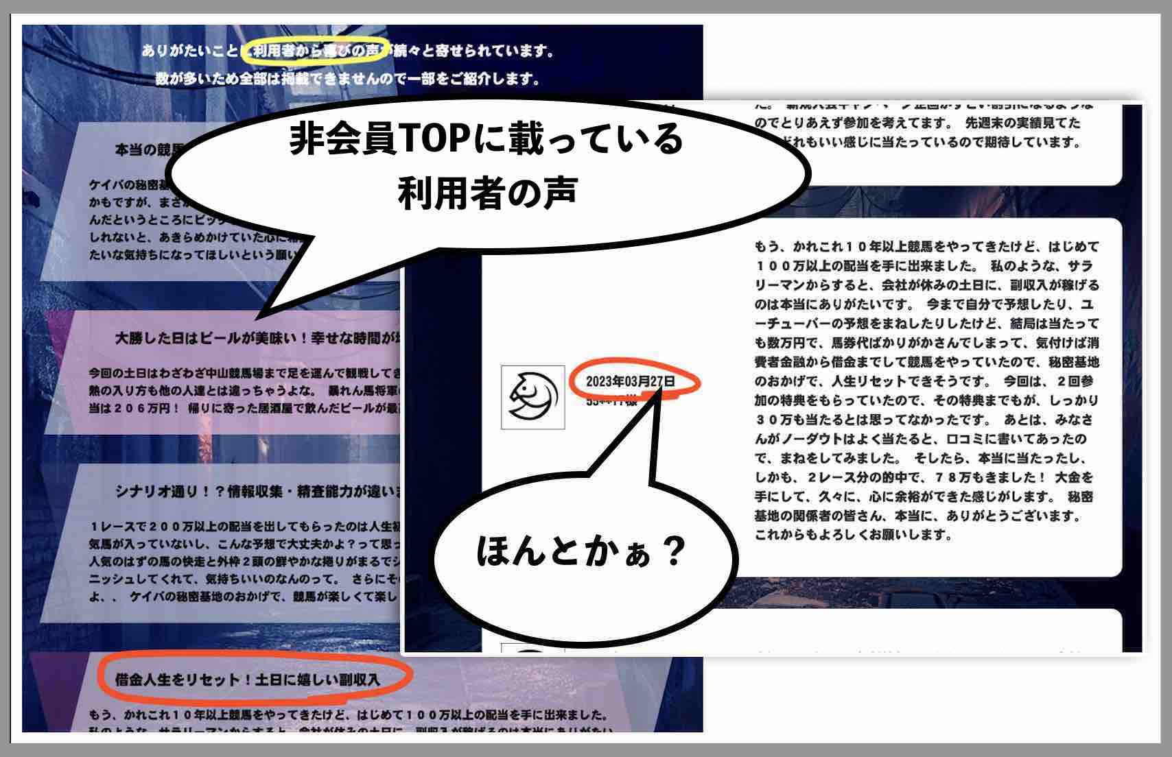 ケイバの秘密基地の「利用者の声」を検証