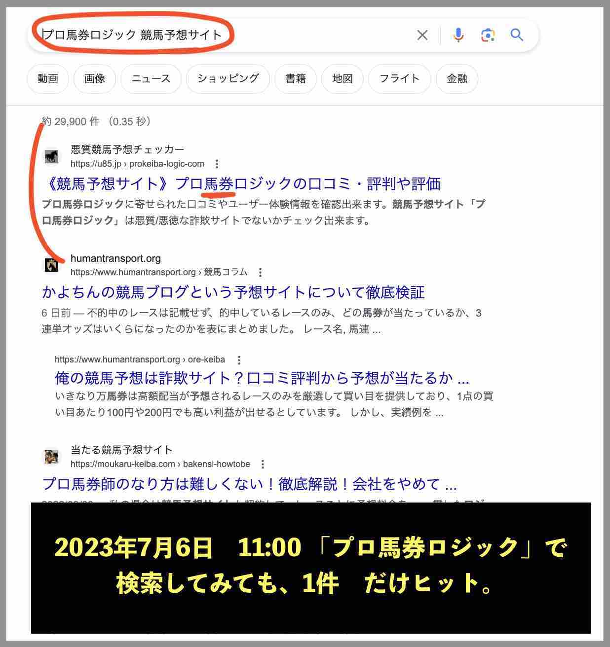 プロ競馬ロジックのサイト情報検索結果