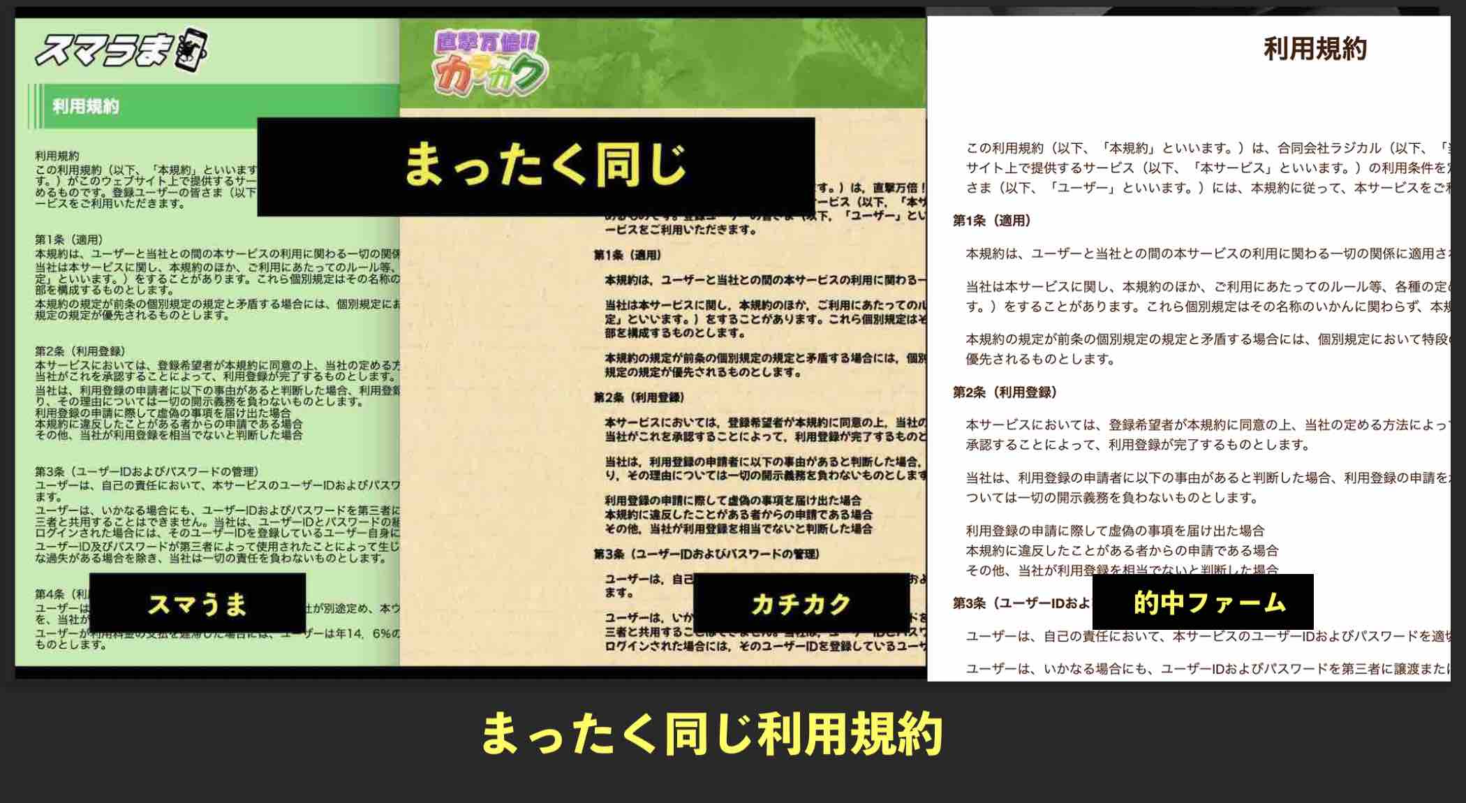 的中ファームの利用規約が同じ