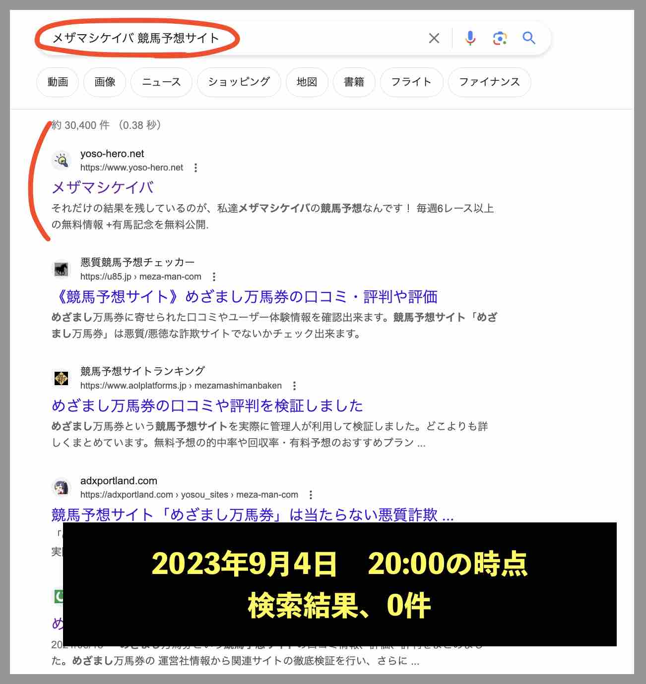 メザマシケイバのサイト情報検索結果