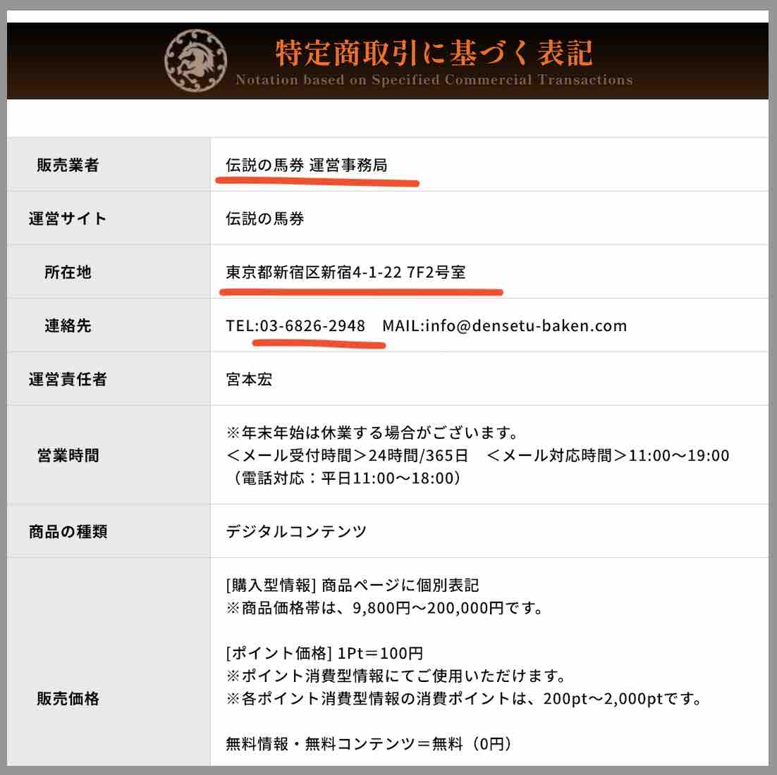 伝説の馬券という競馬予想サイトの運営会社情報
