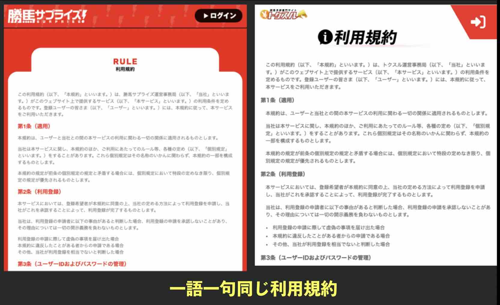 勝馬サプライズはトクスルと利用規約が同じ