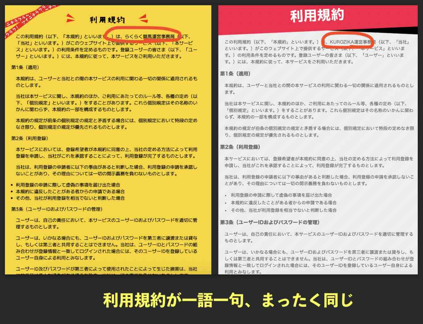利用規約が同じ