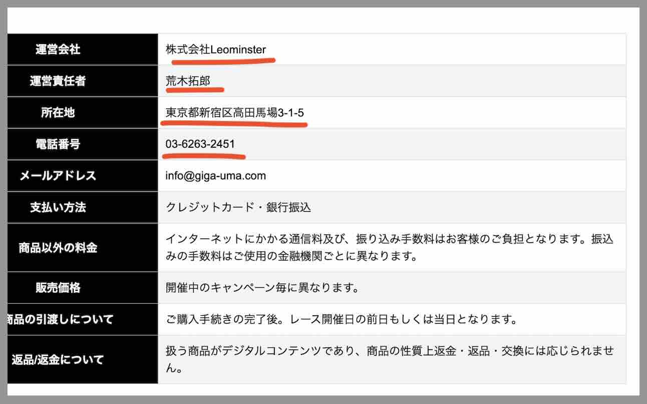 ギガうまという競馬予想サイトの運営会社情報