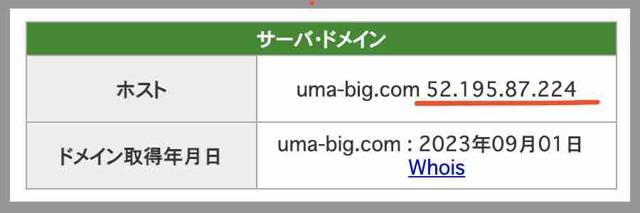 ウマビッグ(UMABIG)のIPアドレス