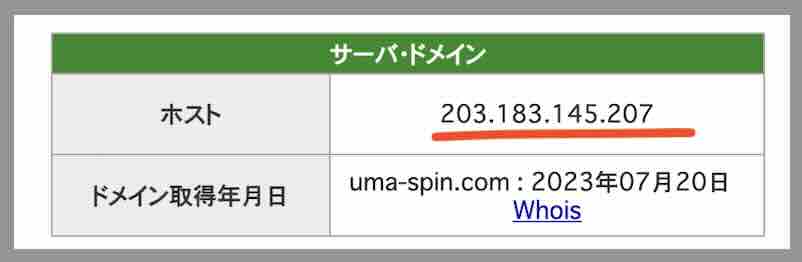 うまスピンのIPアドレス