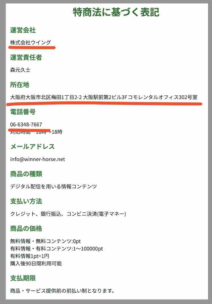 winner(ウィナー)という競馬予想サイトの運営会社情報