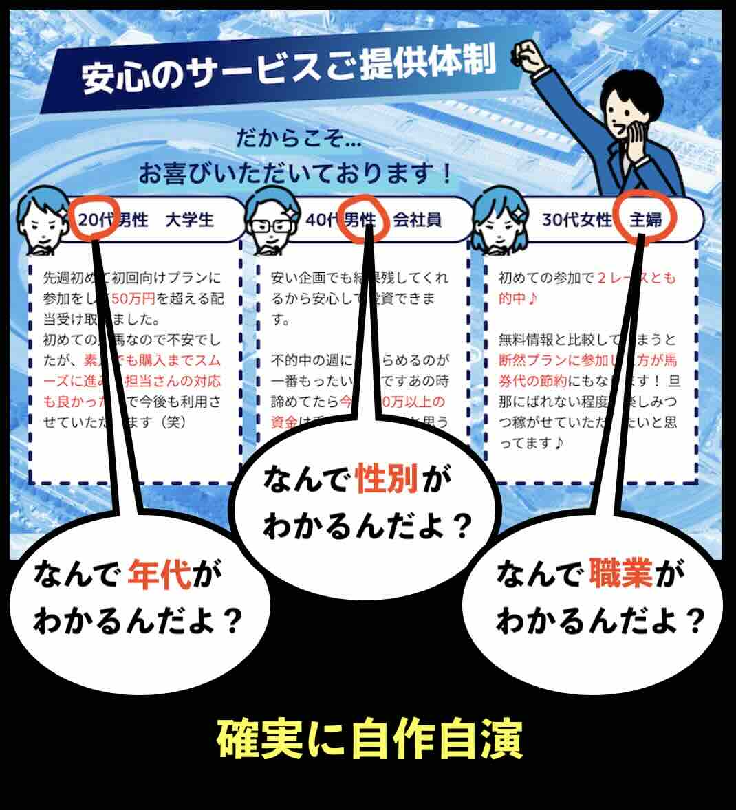 アナタノケイバの利用者の声は捏造したもの