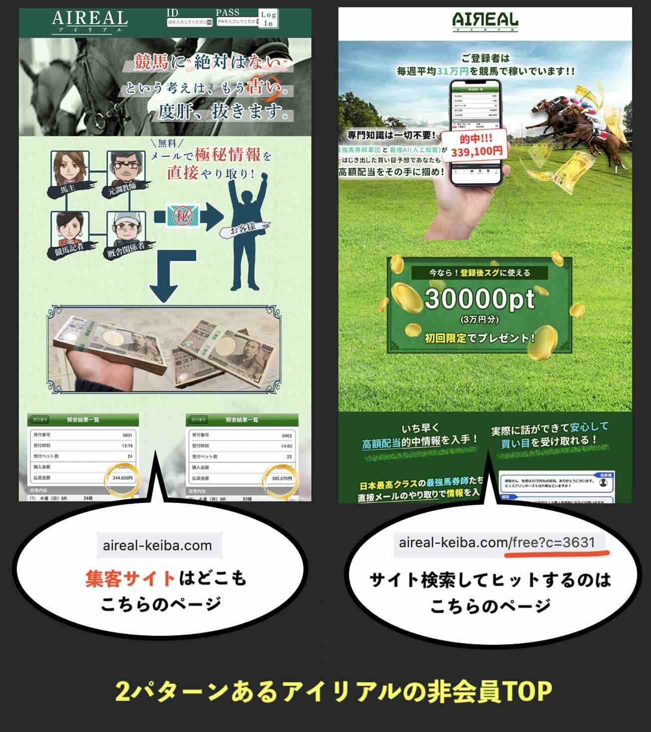 アイリアルという競馬予想サイトの非会員ページ