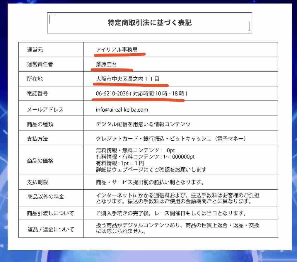 アイリアルという競馬予想サイトの運営会社情報