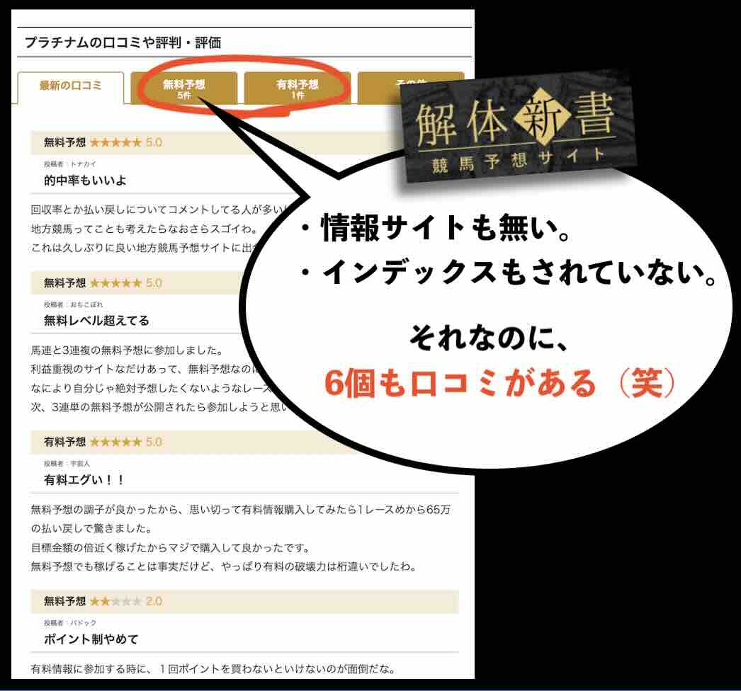 プラチナムの口コミは捏造したもの?