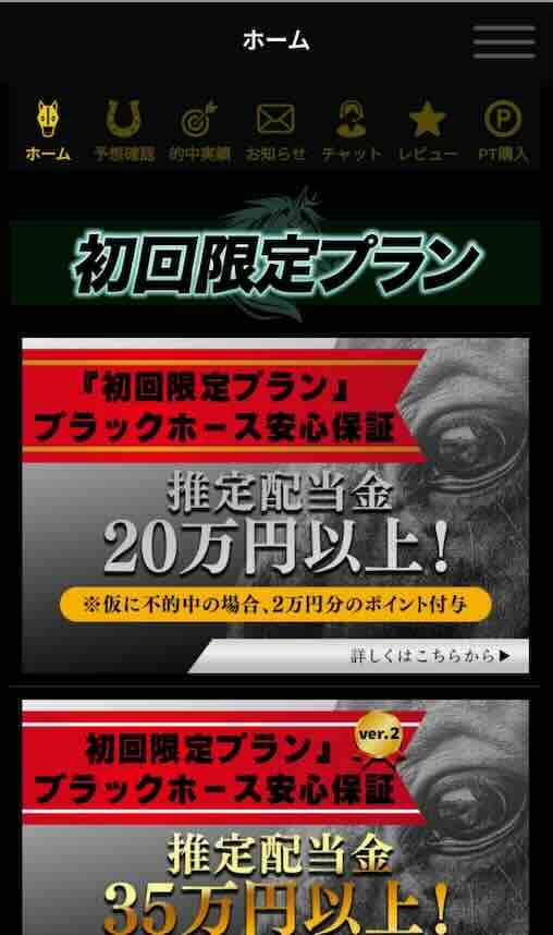 ブラックホースという競馬予想サイトの会員ページ