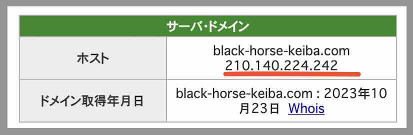 ブラックホースのIPアドレス