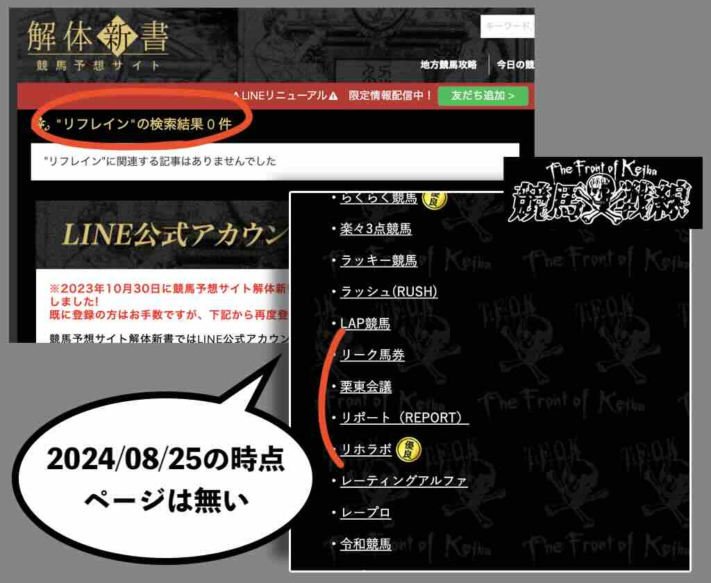 リフレインという競馬予想サイトの検証ページはまだない