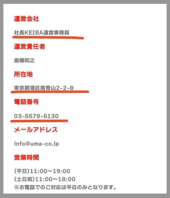 社長KEIBA(社長競馬)の特定商取引法に基づく表記