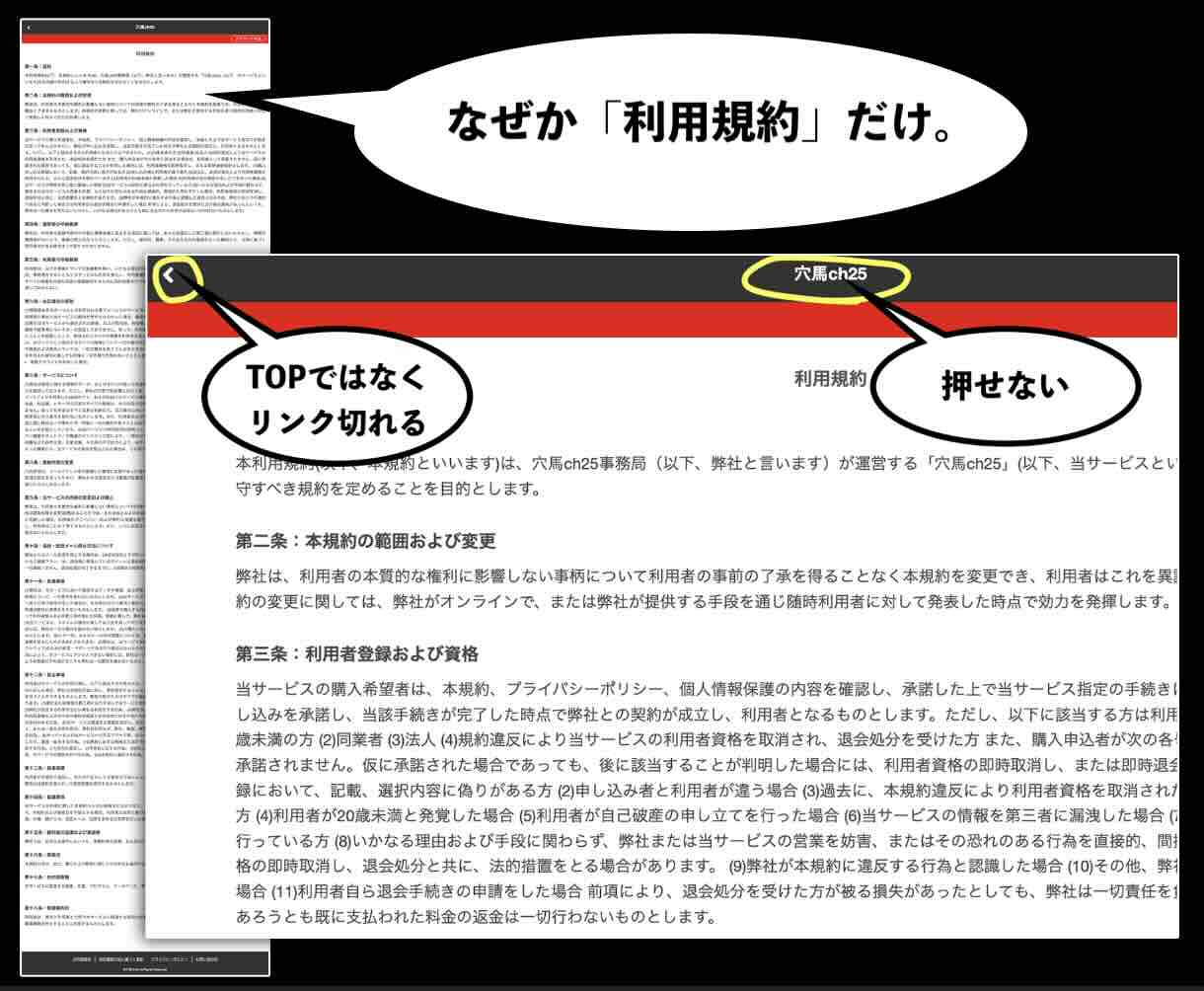 TOPページの無い「利用規約」だけ