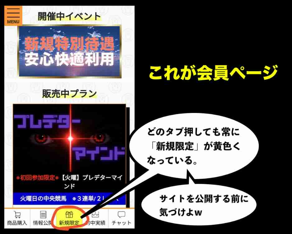 最上式勝馬投票券という競馬予想サイトの会員ページ