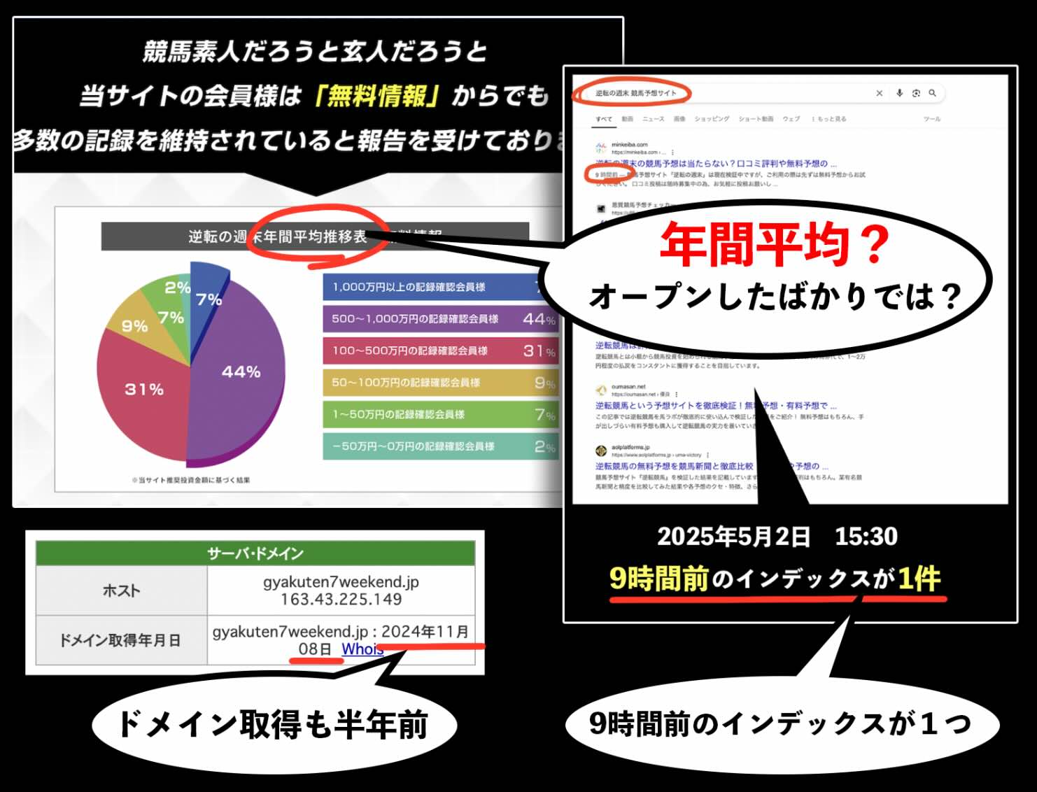 ドメイン取得半年で「年間平均」?不自然な表記を検証