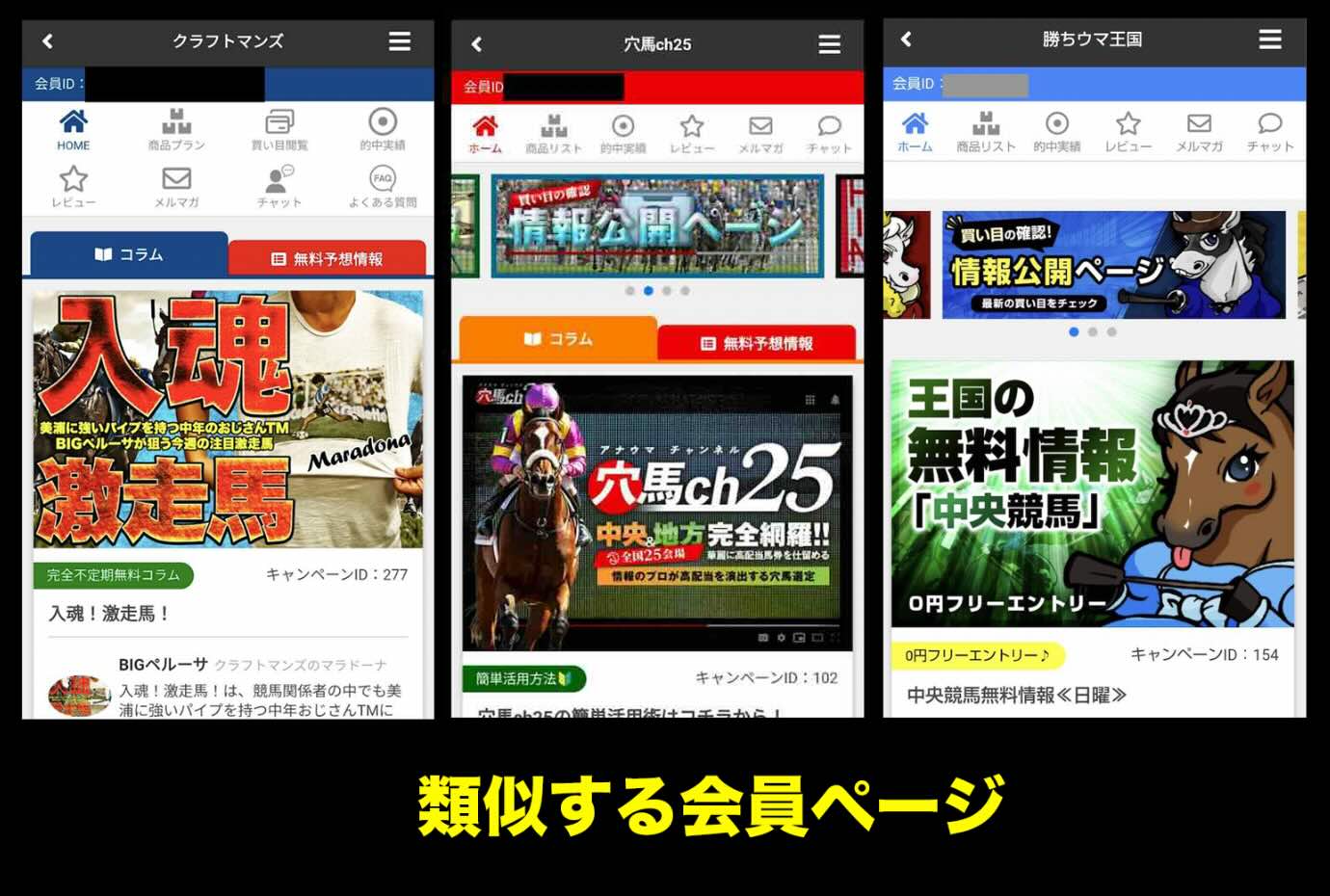 類似する会員ページ