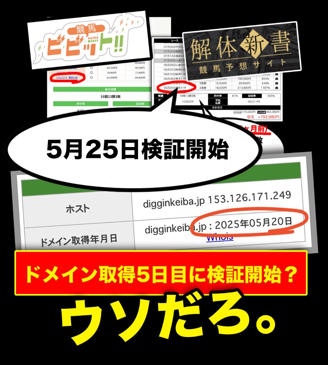 ディギン競馬(diggin keiba)のドメイン取得5日後に見つけて検証したという